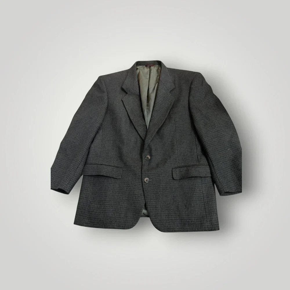Hart Schaffner & Marx Blazer Vintage Men 41R Gray Wool Herringbone USA Heritage